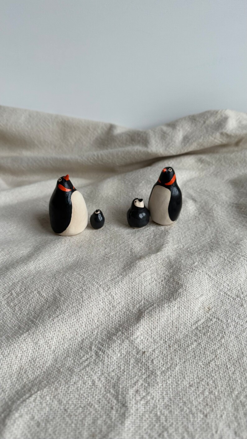 Hand Made Ceramic Penguin Pair Mother and Baby Penguin Pair Mini Penguin Pottery image 3