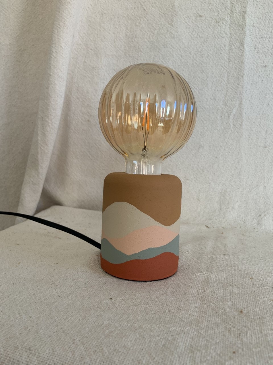 Hand Painted Table Lamp Exposed Bulb Boho Home Matte Etsy UK