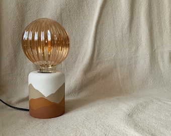 Hand Painted Table Lamp | Exposed Bulb | Boho Home | Matte, Textured Finish | Desk Light | UK Only | Neutral Tones Landscape Style