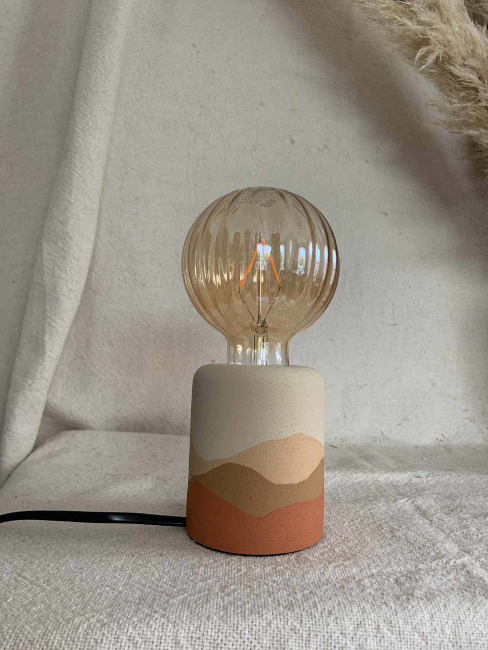 Hand Painted Table Lamp Exposed Bulb Boho Home Matte Etsy UK