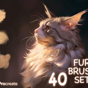 40 Procreate pälspenselset | Penslar med djurpälstextur | Digitala målningsverktyg för iPad