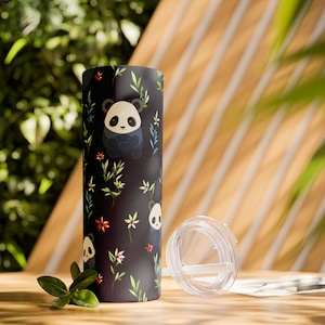 Panda Skinny Tumbler, Panda Gifts For Women, Panda Tumbler With Lid and Straw, Panda Tumbler Cup 20oz