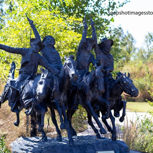 cowboy statue/ cowboy monument/ old west/ wall art/ computer wallpaper/ western photograph/ cowboy photograph/ cowboy and horses/ horses