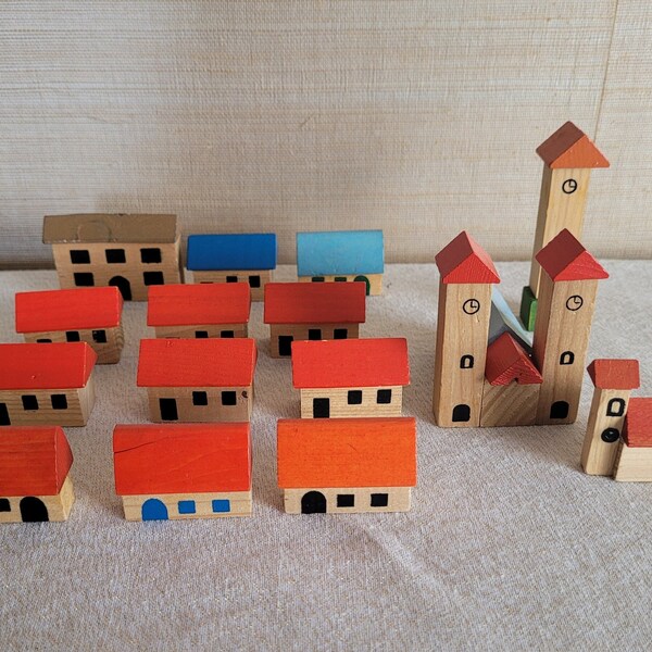 Vintage German Wood Blocks, Village, Trees & People, and Houses,