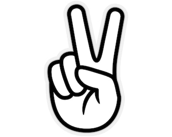 Hand Peace Sign Sticker, V sign hand gesture sticker, hand victory sign sticker, transparent