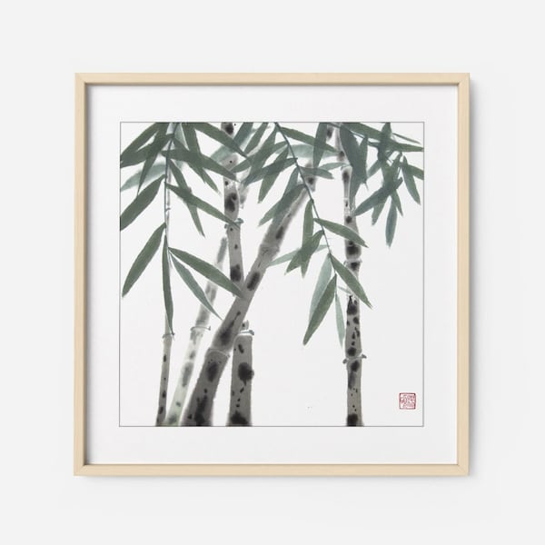 Chinese oriental spotted bamboo, Chinese watercolor bamboo, Zen art (Fine Art Print or Digital Download)