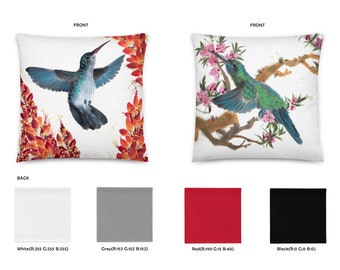 Hummingbird pillow set, Decorative Throw Pillow, Watercolour Bird pillow  (2 pillow set)