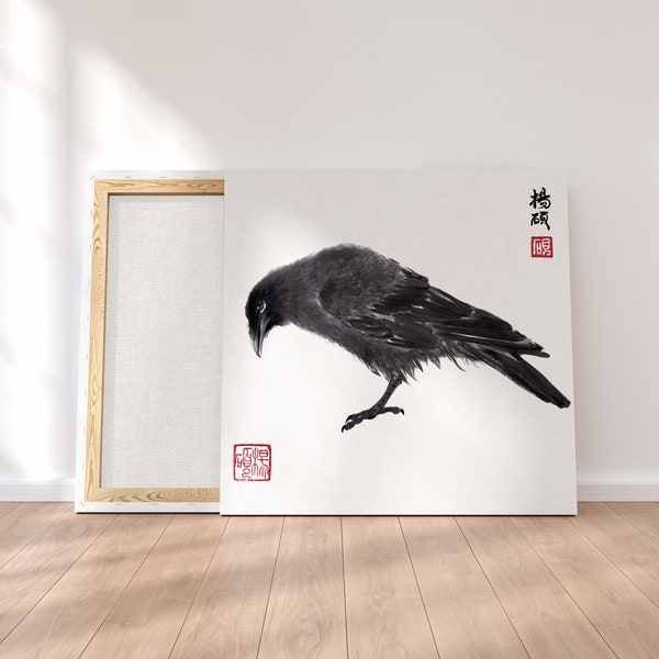 Ink painting,Crow art,bird watercolor art,black and white  (Fine Art Print or Digital Download)