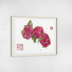 Dragonfruit Chinese Watercolor artwork,food painting,friut watercolor (Fine Art Print or Digital Download)