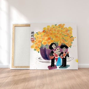 Der Tag der Toten Kunst, chinesische Aquarellmalerei, mexikanische Kunst (Fine Art Print oder Digitaler Download)