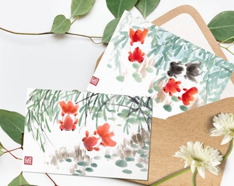 Goldfish postcard set, wall art set (price for a set of two pictures)