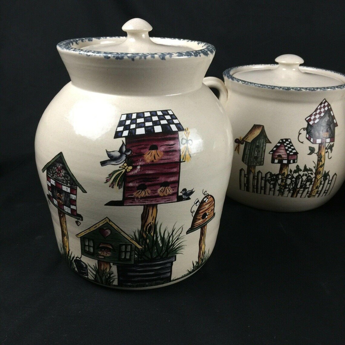 Casey Pottery 1998 Canister Set Of 4 Bird Houses Marshal Texas Etsy