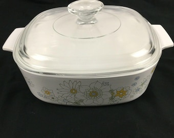 Corning Ware A-2-B Casserole Dish With Lid Flowers Vintage