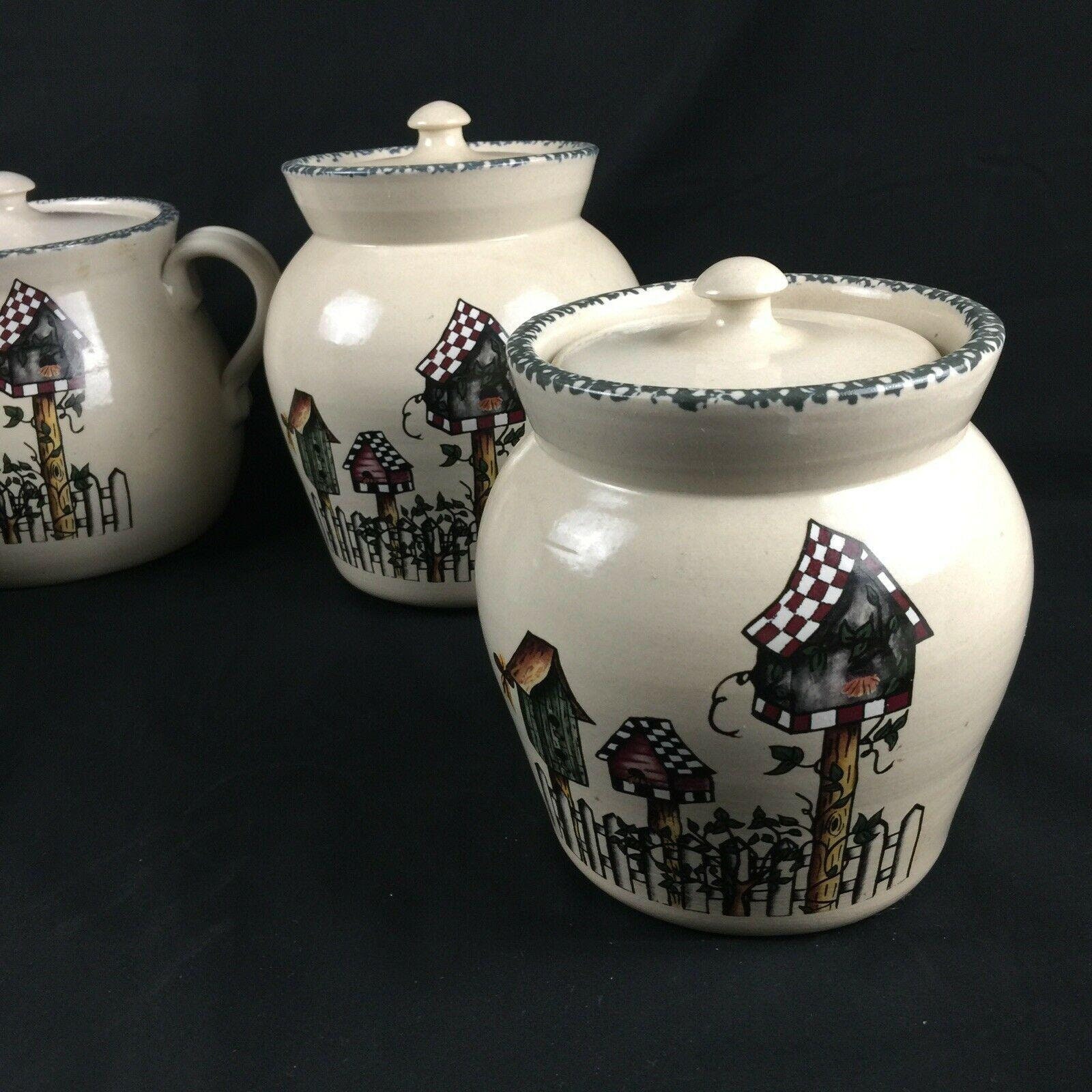 Casey Pottery 1998 Canister Set Of 4 Bird Houses Marshal Texas Etsy