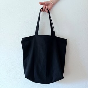 Leinen Jutebeutel mit Reißverschluss, ungefüttert, schwarz, Stofftasche, Leinentasche, lange Henkel, linen tote bag, großer Shopper, basic Bild 1