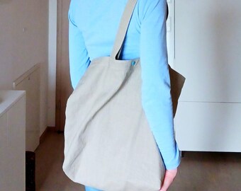 Leinen Stoffbeutel, mit Reißverschluss oder Druckknopf, ungefüttert, taupe, Jutebeutel, lange Henkel, linen tote bag, großer Shopper, basic