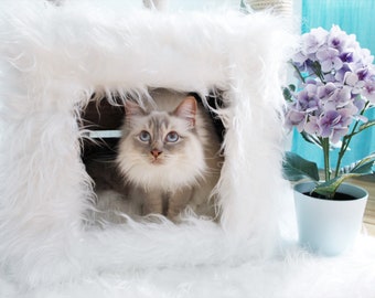 Cozy cat cave for every cat | Cozy cave with lots of space handmade | Birch fur