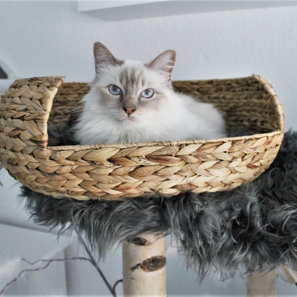 Panier pour chat confortable pour chaque chat (rond) | Panier confortable avec beaucoup d'espace fait main | Fourrure de bouleau