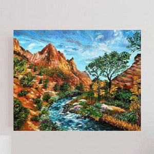 Large Zion Painting Original Zion National Park Oil Artwork Colorado Red Mountain Canvas Wall Art Utah Painting Navajo Sandstone Artwork