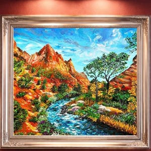 Zion National Park Canvas Oil Painting Custom Southwestern Utah Mountains Landscape Canyon Artwork (20x24) image 3