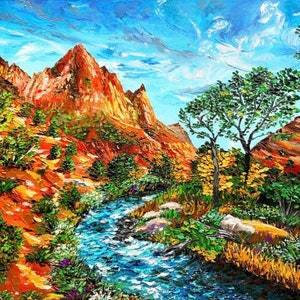 Zion National Park Canvas Oil Painting Custom Southwestern Utah Mountains Landscape Canyon Artwork (20x24) image 2