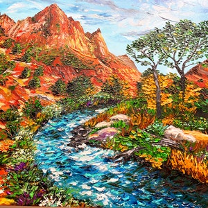 Zion National Park Canvas Oil Painting Custom Southwestern Utah Mountains Landscape Canyon Artwork (20x24) image 5