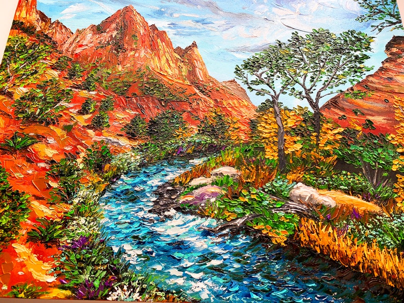 Zion National Park Canvas Oil Painting Custom Southwestern Utah Mountains Landscape Canyon Artwork (20x24) image 5