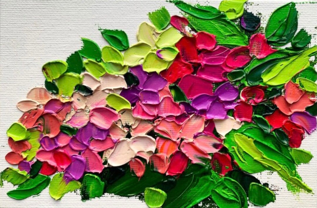 Unique Impasto Hydrangea Oil Painting Original Bloom Flowers Artwork ...