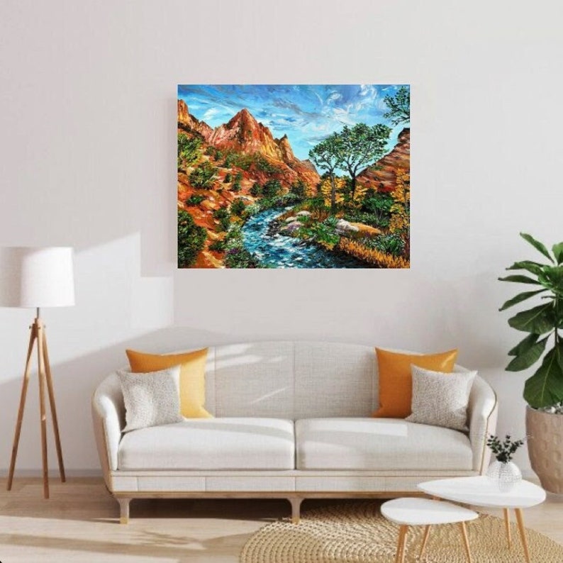 Zion National Park Canvas Oil Painting Custom Southwestern Utah Mountains Landscape Canyon Artwork (20x24) image 4