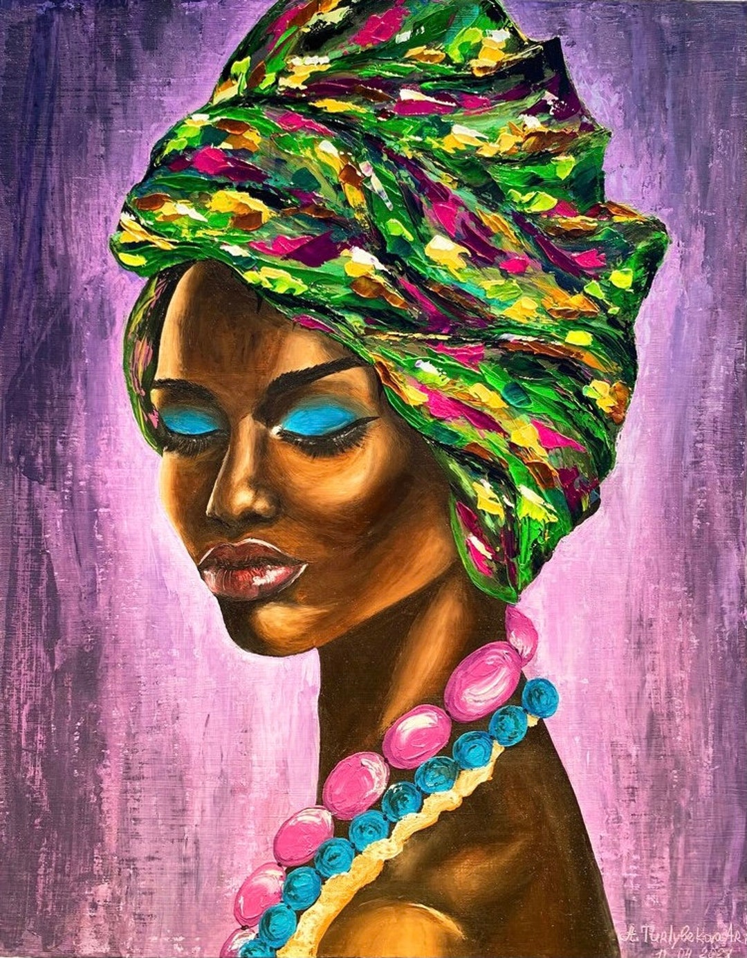 Afro Queen Wall Art Original African American Woman Oil Painting Black