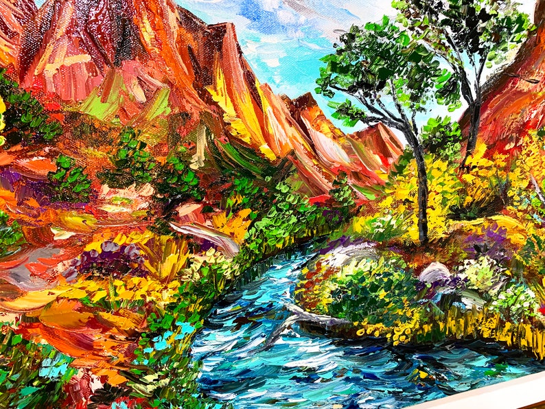 Zion National Park Canvas Oil Painting Custom Southwestern Utah Mountains Landscape Canyon Artwork (20x24) image 10