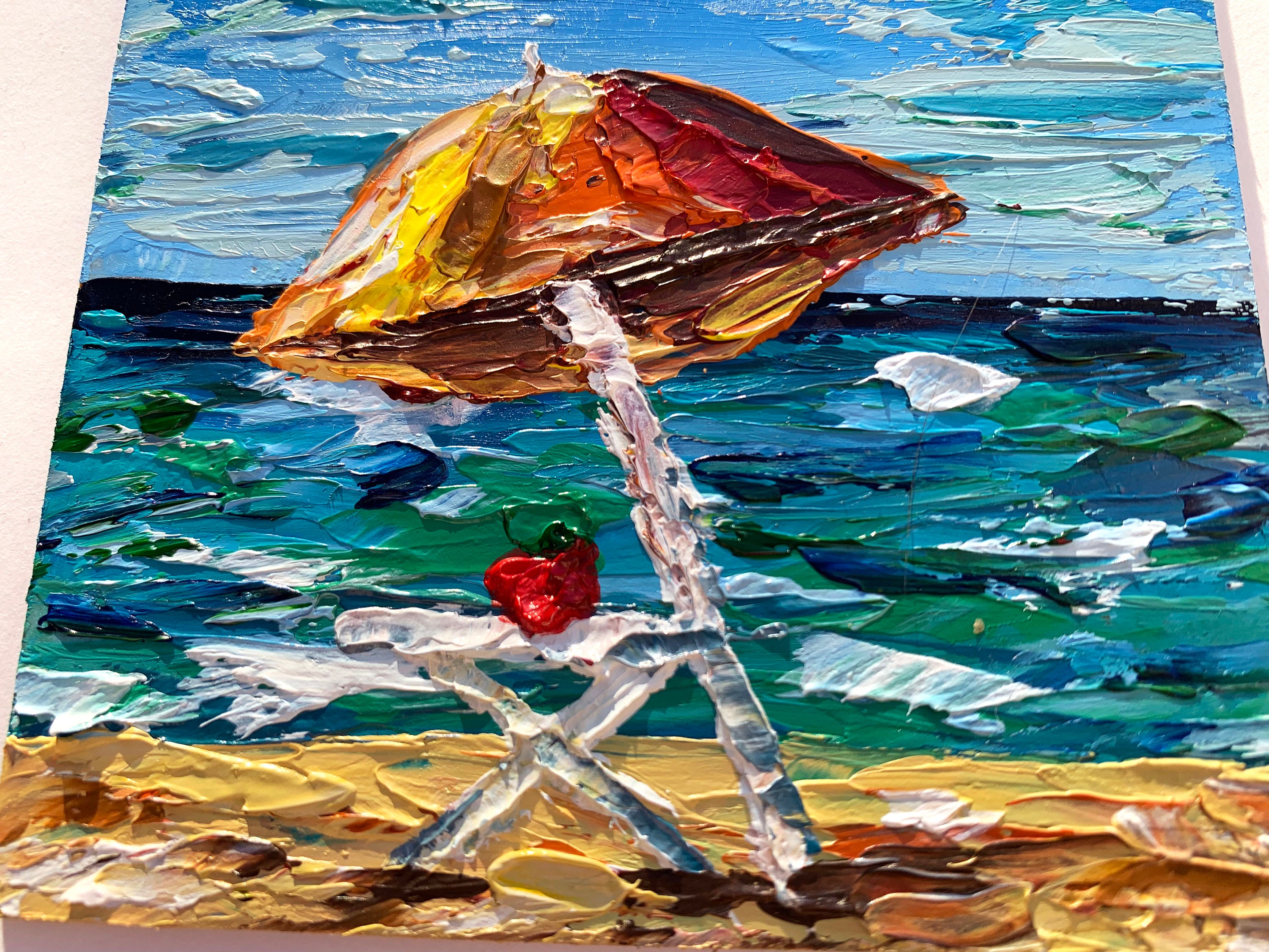 Beach Umbrella Original Oil Painting Small Nautical Impasto Etsy