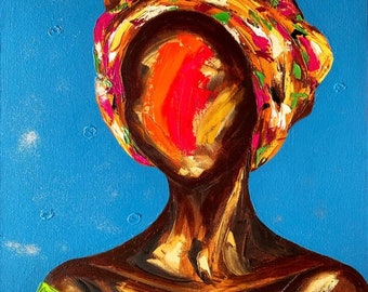 Faceless Woman Oil Painting Original Canvas Afro Queen Artwork Black Woman Art African American Woman Artwork Afro Woman in Turban Wall Art