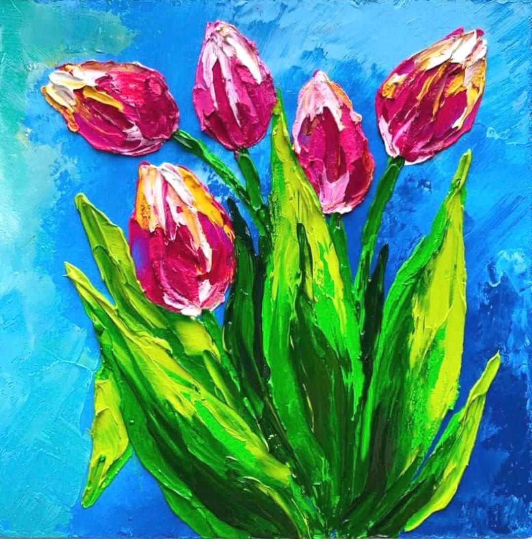 Impasto Tulip Painting: Original Floral Oil Artwork, 6x6 - Etsy