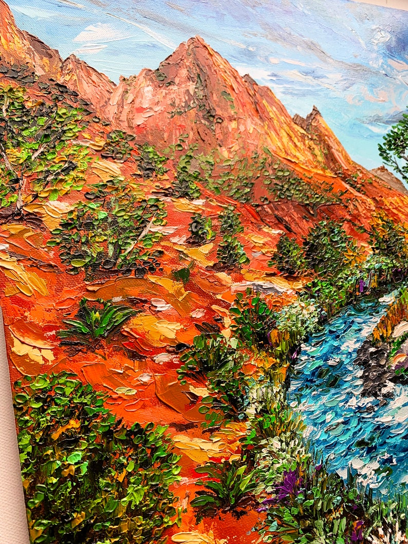 Zion National Park Canvas Oil Painting Custom Southwestern Utah Mountains Landscape Canyon Artwork (20x24) image 9