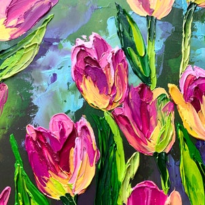 Tulip Oil Painting Original Blooming Tulip Flower Artwork Impasto Tulip ...