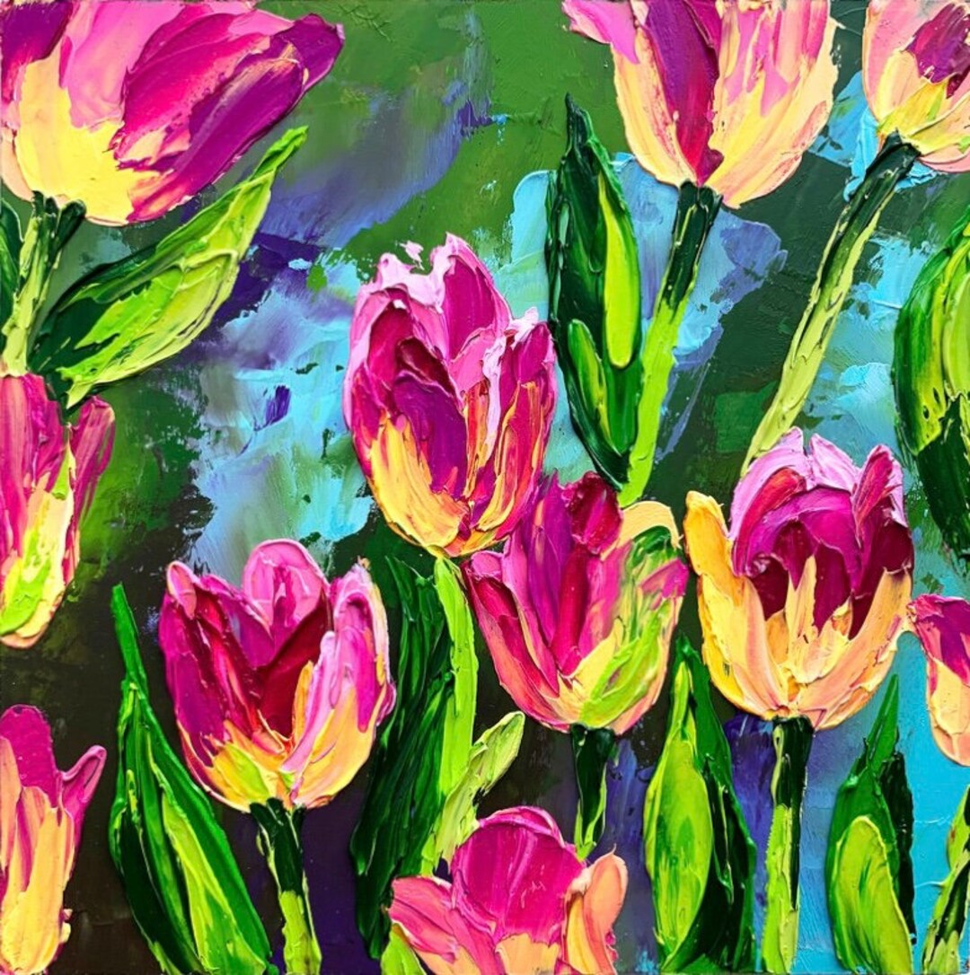 Tulip Oil Painting Original Blooming Tulip Flower Artwork Impasto Tulip ...