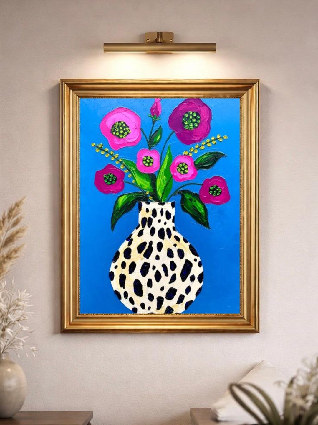 Pink Bloom Bouquet in Leopard Vase Original Oil Painting - Etsy