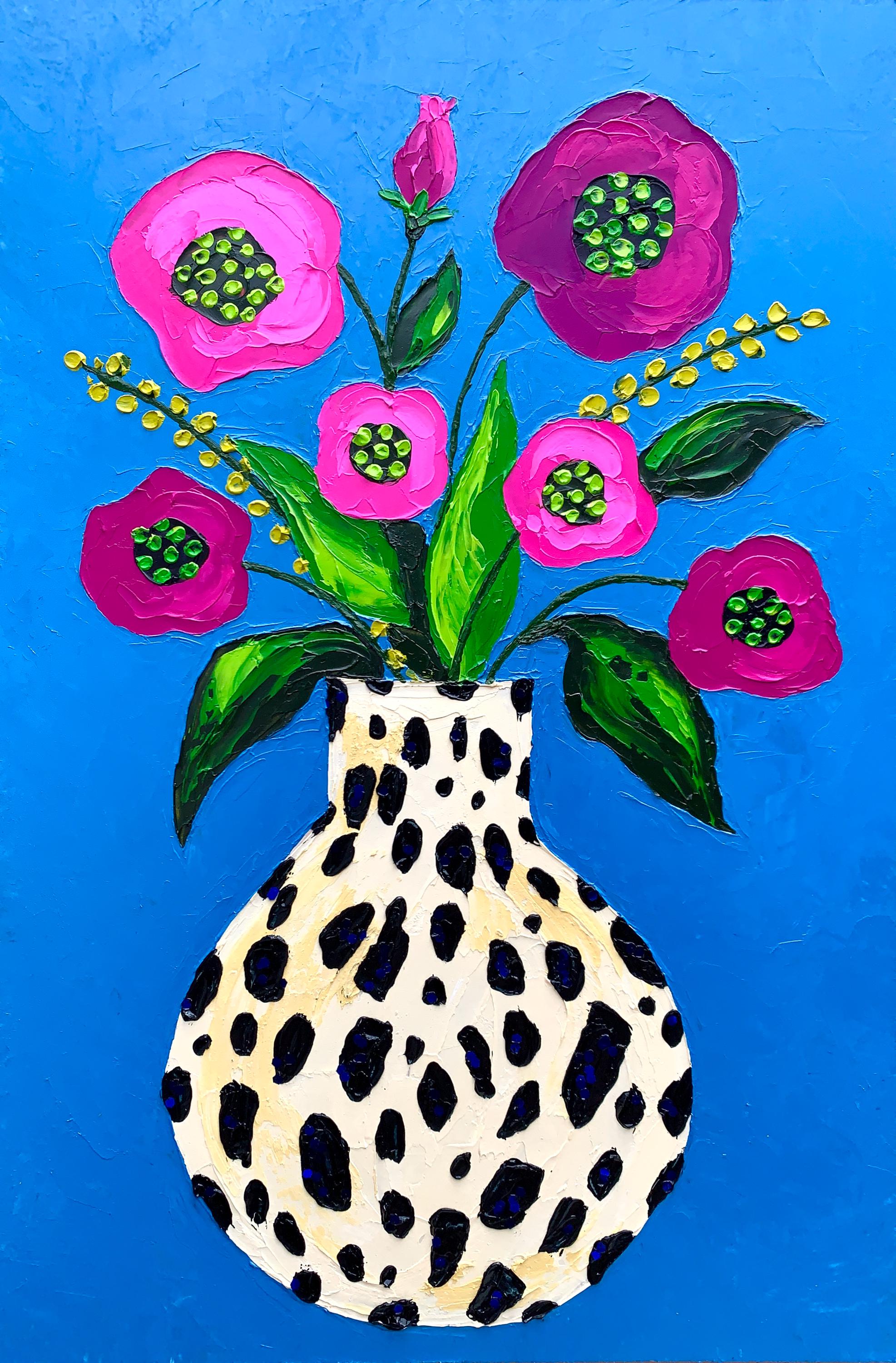 Pink Bloom Bouquet in Leopard Vase Original Oil Painting - Etsy