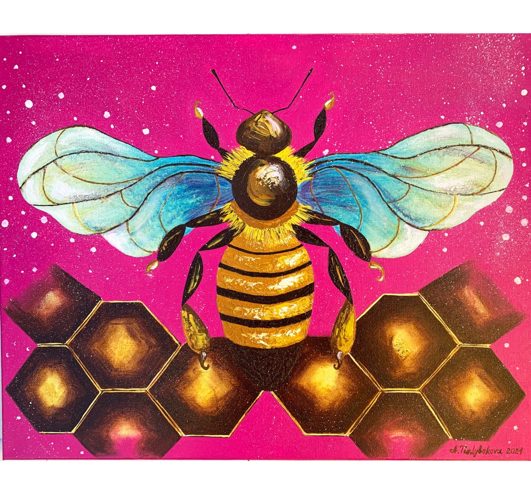 Hot Pink Bee Oil Painting Original Large Bee Insect Canvas Art Gift ...