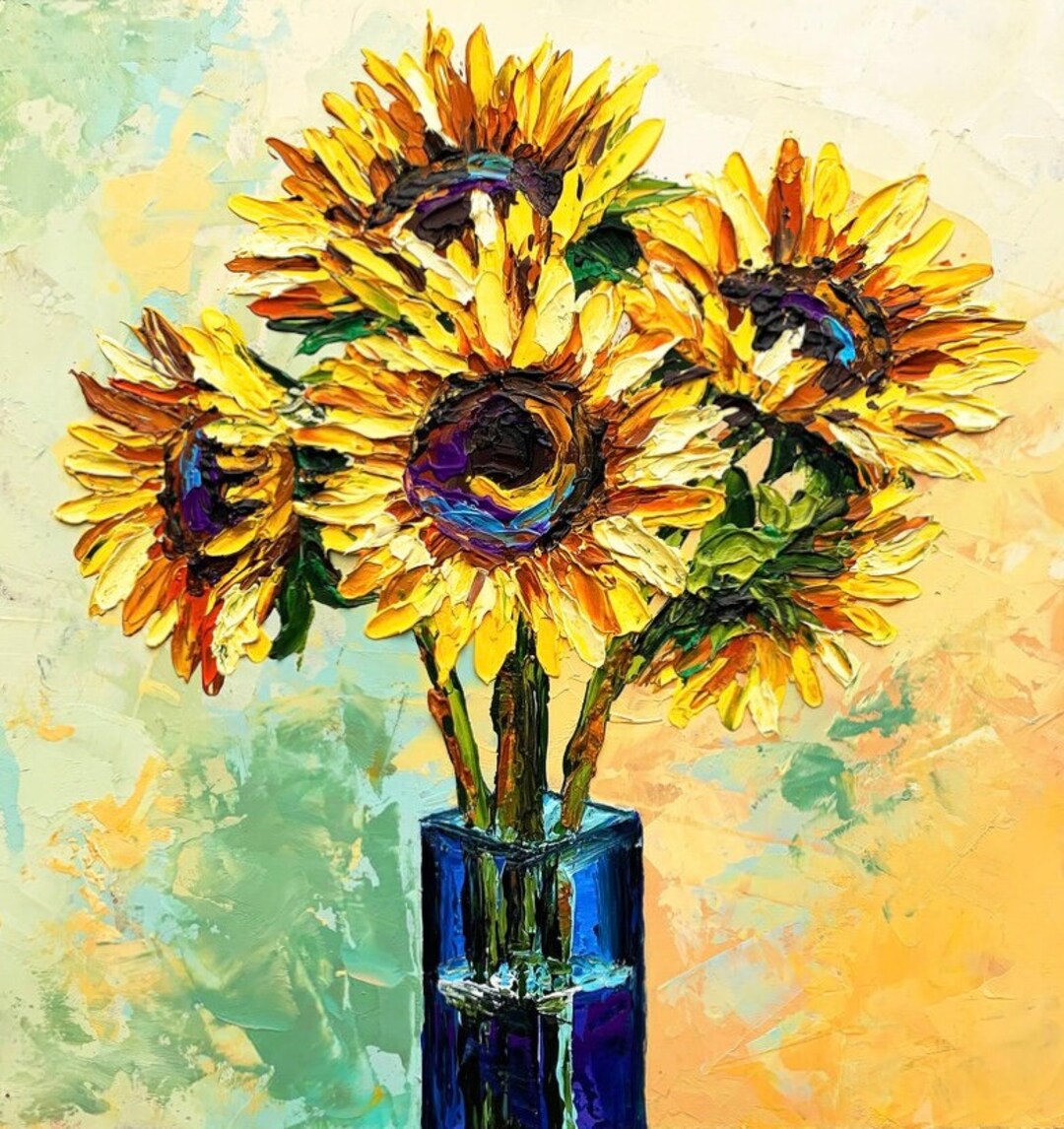 Vivid Sunflowers Oil Painting Gift Original Sunflower Bouquet in a ...
