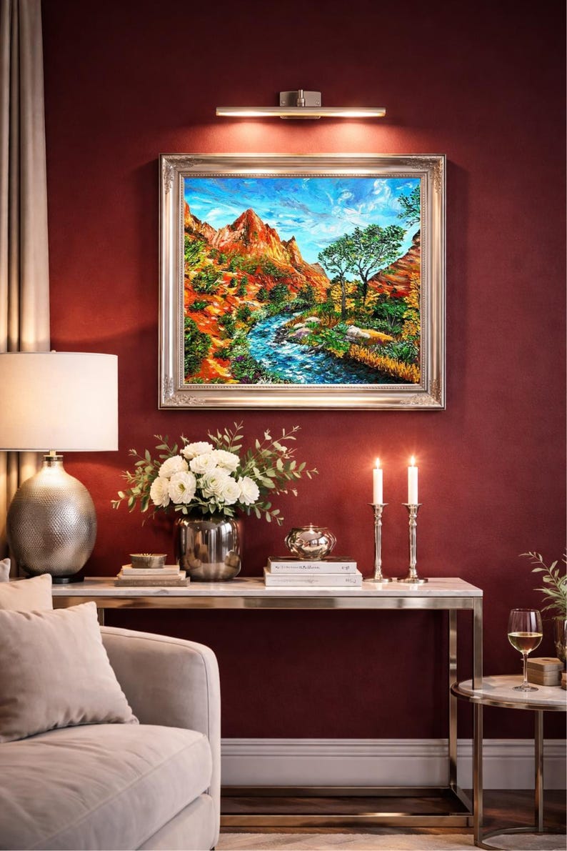 Zion National Park Canvas Oil Painting Custom Southwestern Utah Mountains Landscape Canyon Artwork (20x24) image 3