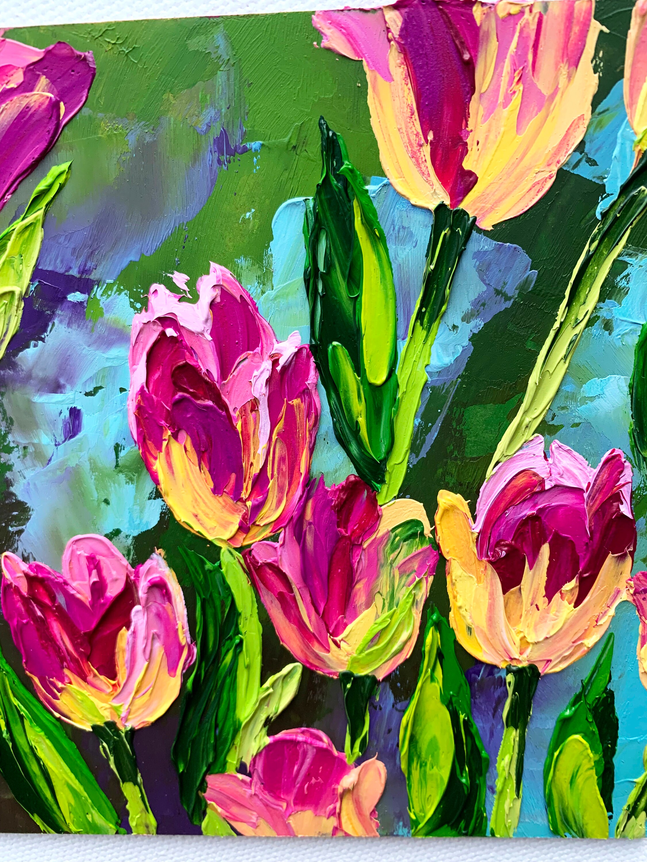 Tulip Oil Painting Original Blooming Tulip Flower Artwork Impasto Tulip