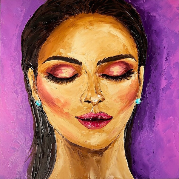 Beautiful Woman Face Oil Painting Original Woman Portrait Artwork Unique Female Portrait Art Faceless Woman Painting Gift Woman’s Makeup Art