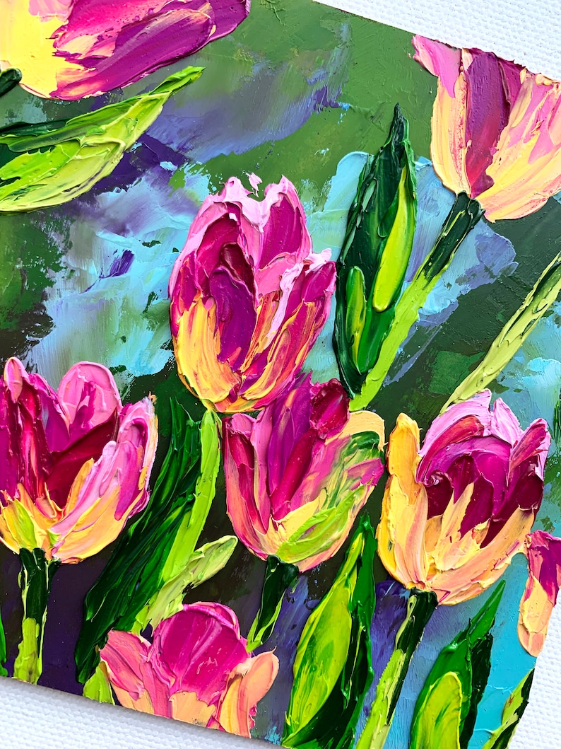 Tulip Oil Painting Original Blooming Tulip Flower Artwork Impasto Tulip ...