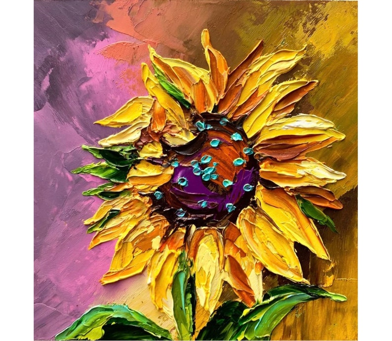 Sunflower Original Oil Painting Blooming Sunflower Artwork Etsy