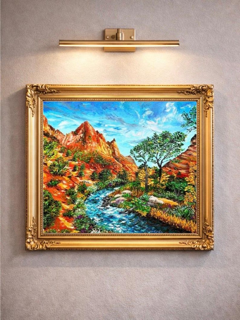 Zion National Park Canvas Oil Painting Custom Southwestern Utah Mountains Landscape Canyon Artwork (20x24) image 1
