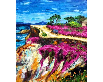 Colorful Carmel Painting Original Motley Big Sur Oil Painting Motley Carmel Highlands Art California Beach Painting Carmel Cliff Wall Decor