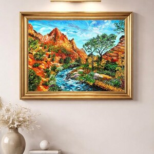 Zion National Park Canvas Oil Painting Custom Southwestern Utah Mountains Landscape Canyon Artwork (20x24) image 7