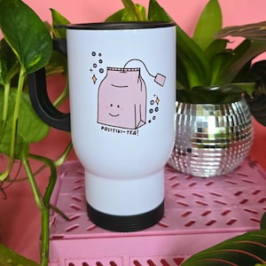Positivitea / Lindas tazas de viaje / Termo para llevar / Acero inoxidable moderno / Regalo ideal Bebidas populares / Idea de regalo Té Idea de regalo Hecho a mano